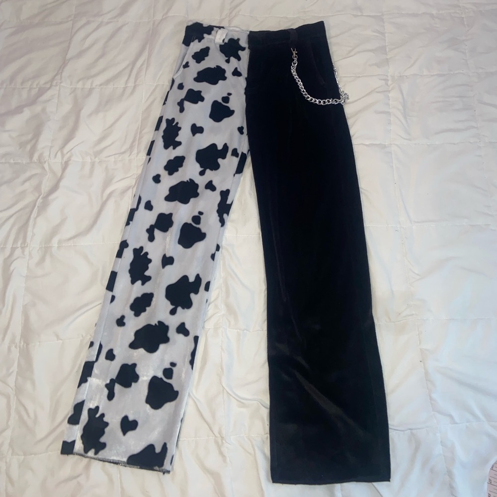 Omighty Cow pants half cow hide chain gothic slacks velvet
